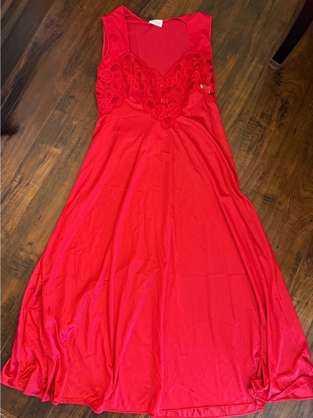 Vintage Adonna Red Long Lace Nightgown Sleeveless Slip Dress